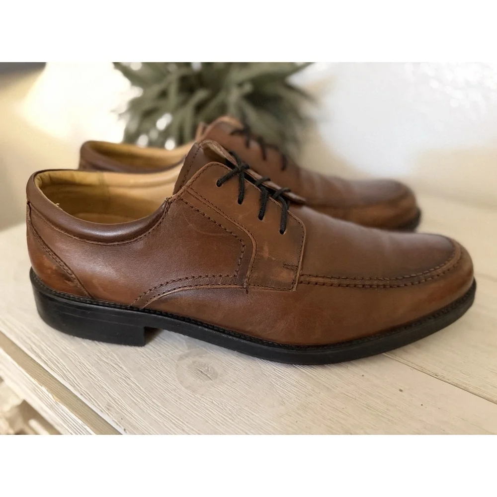 Chaps Leather Oxford Dress Shoes Mens Sz 13 Gel Heel Pad Loafers Brown Lace Up